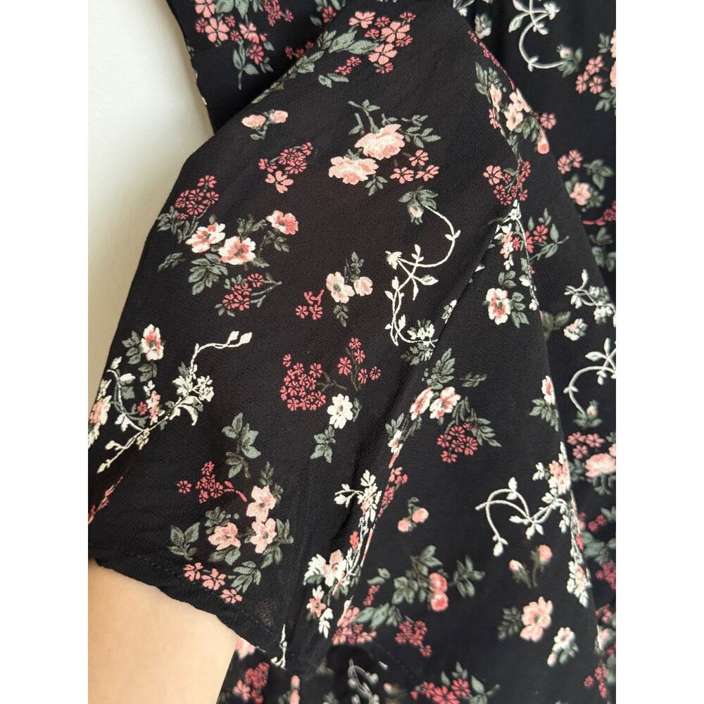 Reformation Black Floral Mini Dress Size 0(?) Puff Sleeve Romantic Boho Cottage - Picture 5 of 8